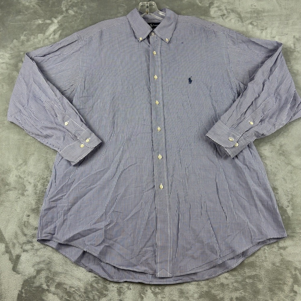 Ralph Lauren Yarmouth Mens 16.5 32/33 Navy Gingham Cotton Button Down Shirt